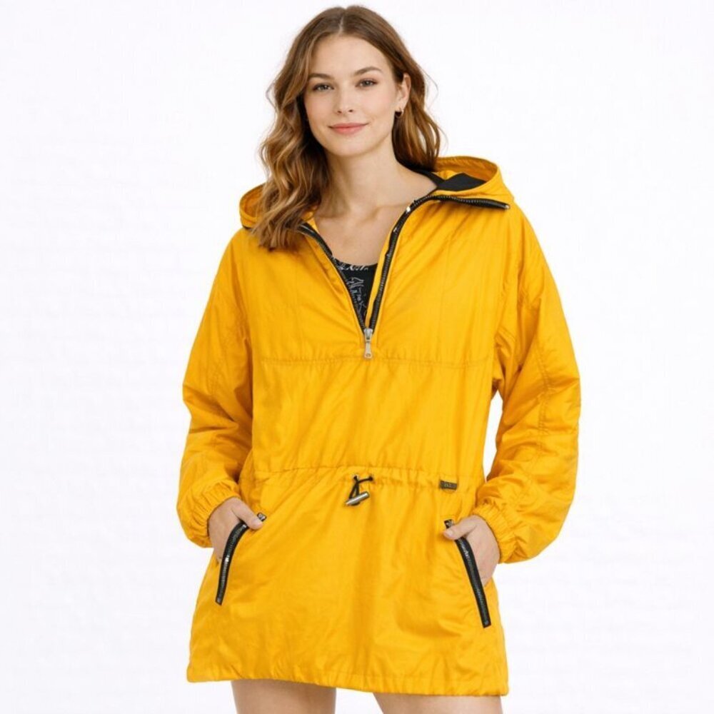 NILS SKI WEAR Vintage Nylon 1/2 Zip Hooded Pullover Jacket Pockets Yellow Size 6